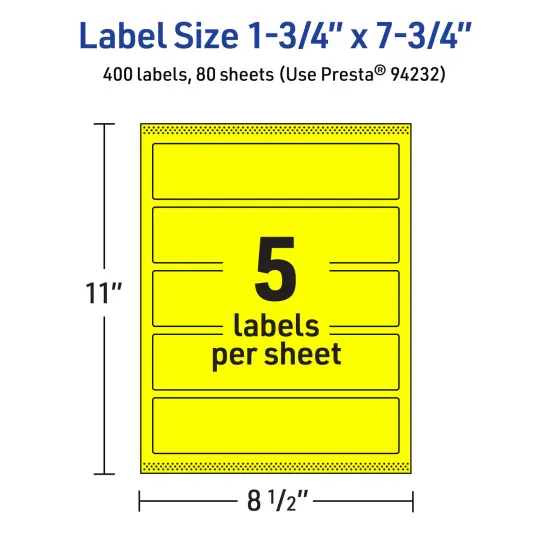 Avery Neon Yellow Paper Labels, 1.75" x 7.75" Rectangle {5}
