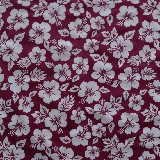 1 Yard Hibiscus Flower Polyester Fabric, 60 Inch Wide Floral Print Material Burgundy {2}