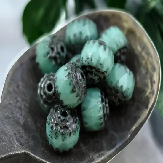 Black Washed Opaque Turquoise Fire Polished Cathedral Beads {4}