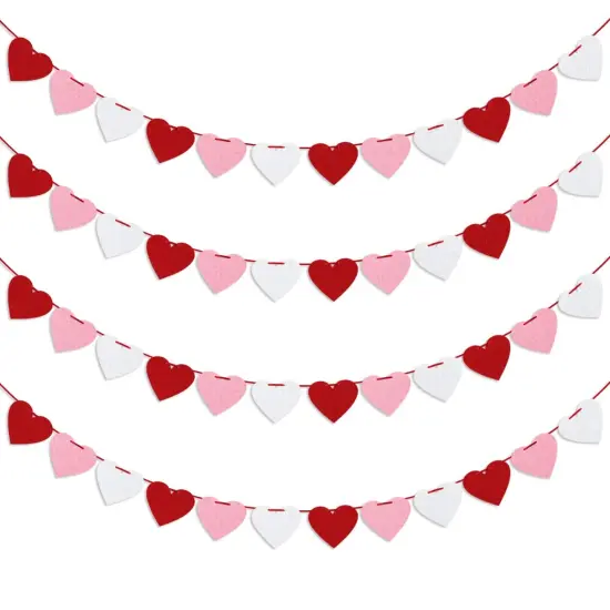 Felt Heart Garland Banner, Pre-Strung | Valentines Decorations | Red Pink White Valentines Banner | Anniversary Wedding Birthday Party Decorations | Outdoor Home Hanging Valentines Decor {1}