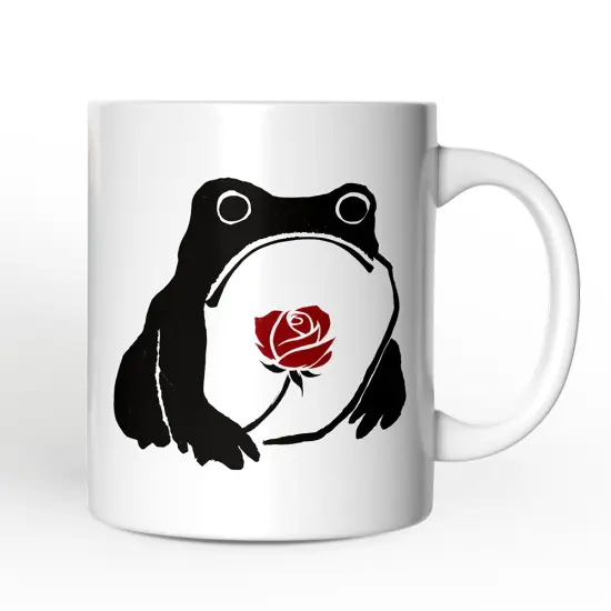 Romantic Japanese Frog with Rose Mug, Matsumoto Hoji Edo Period Frog Lover Gift {4}