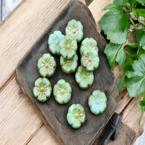 *12* 10mm Turquoise Silk Picasso Hawaiian Flower Beads {1}