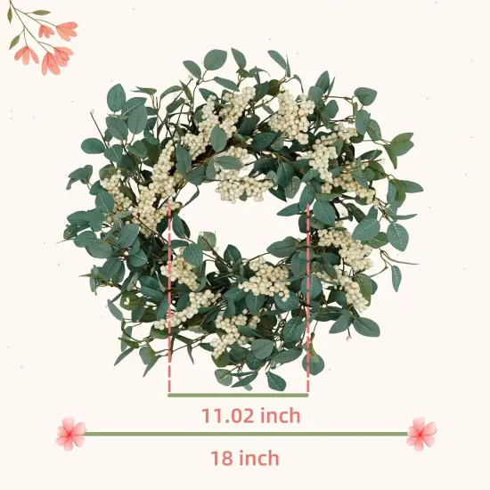 18" Spring Wreaths for Front Door, Green Eucalyptus Wreath with White Berries, Eucalyptus Leaves for Indoor Outdoor Farmhouse Home Porch Wall Window Festival Wedding Decor {4}