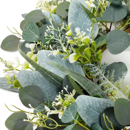 Green Wreath with Welcome in Spring Artificial Eucalyptus Wreath for Front Door Polytype Leaves Wreath {2}