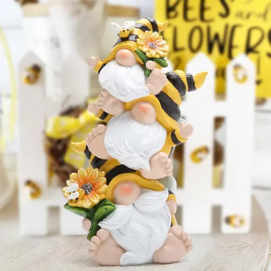 Summer Bee Gnome Decorations Indoor Home Table Decor Cute Stacked Bee Gnome Figurines Gifts -Swedish Dwarf Elf Figurines Summer Garden Honey Bees Gnomes Decorations {2}