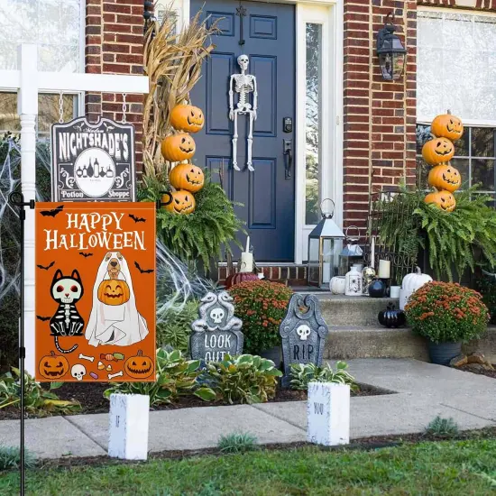 Halloween Ghost Dog Garden Yard Flag 12x18 Inch(Orange) {3}