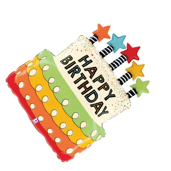 Betallic&reg; 26 Inch Happy Birthday Cake Candle Stars Foil Mylar Balloon {4}