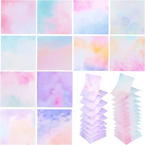 12 Pads Pop up Sticky Notes, Cute Gradient Watercolor Self Stick Notes Pads, Multi Color Super Adhesive Memo Pads Refills, Easy to Post Paper Home Office Notebooks Supplies Accessories {1}
