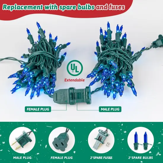 50Count Blue Christmas Lights, Green Wire 13Ft Incandescent Traditional Holiday String Light Set for Indoor Outdoor Use Christmas Tree, Halloween, Valentine Wedding Lighting Decoration {5}