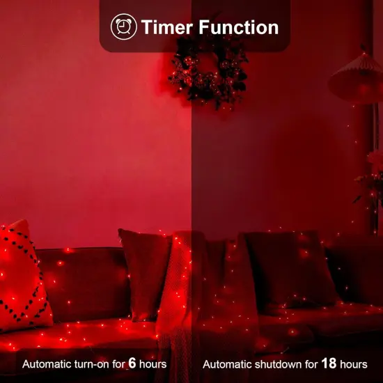 1 Pack 16.4ft Battery Operated String Lights with Timer, Red with Synchronized Twinkle Mode, Fairy Lights Battery Powered, 50 LEDs, Idea for Christmas Bedroom Party Wedding {5}