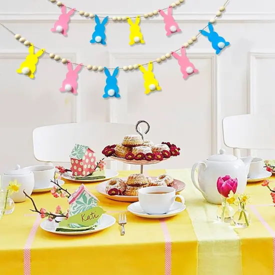 Rustic Easter Garland - Bunny Themed Wooden Bead Easter Banner, Pre-Assembled Spring Farmhouse Home Decorations for Fireplace Mantel and Wall {5}