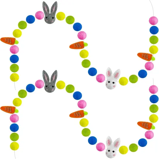 2 PCS Easter Wool Felt Ball Garland Rabbit Carrot Pom Pom Garlands, 6.56 Feet Bunny Hanging Banners, Bunny Wall Decors(White+Grey) {1}