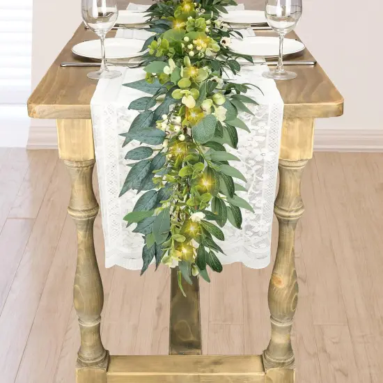 Eucalyptus Garland with Lights - 6 Ft Greenery Garland - Artificial Silver Dollar Olive - Spring/Summer Green for Indoor/Outdoor Home Decor Weddings Arches Backdrops Table Decor {4}