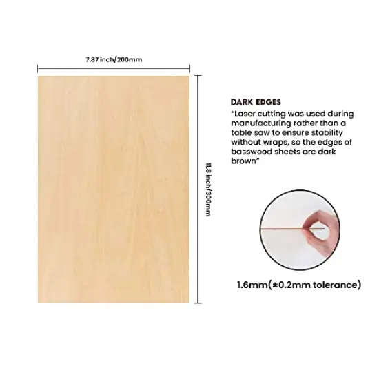 PlankKers Basswood Sheets 12"x8"x1/16 (6 Pack)- Thin Balsa Wood Sheets for Craft, Laser, Wood Burning, DIY Projects- Unfinished Plywood Sheets with Smooth Surfaces Can Be Cut and Painted to Any Shape {6}