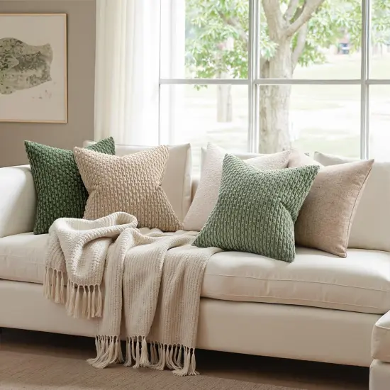 Throw Pillow Covers Soft Corduroy Decorative Set of 2 Boho Striped Pillow Covers Pillowcases Farmhouse Home Decor for Couch Bed Sofa Living Room Spring 18x18 Inch Sage Green {5}