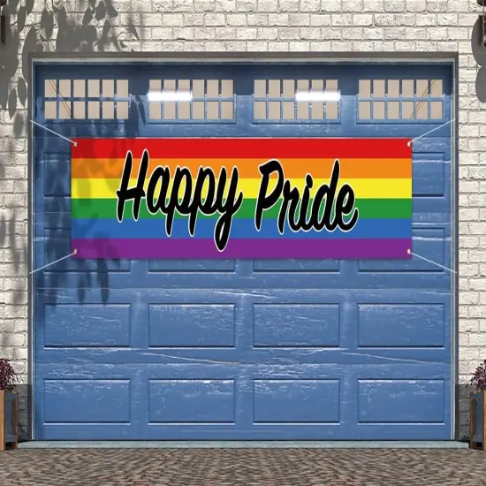 Happy Pride Fence Banner Rainbow LGBTQ+ Large Outdoor Pride Month Parade Banner Front Yard Garden Decoration Sign {4}