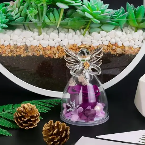 Mothers Day Mom Gifts for Her,Preserved Flowers Rose in Glass Angel Figurines,Birthday Gifts for Women,Mothers Present from Daughter,Purple Flowers Angels for Grandma Wife Sister Girlfriend Valentines {2}