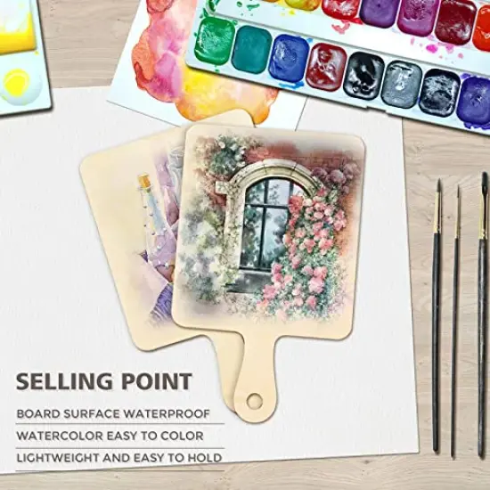 12 PCS Wooden Mini Cutting Board with Handle,Rectangle Unfinished Wood Craft Paddle Serving Tray Chopping Board Cutout for DIY Thanksgiving Christmas Home Kitchen Fruit Decor (9.1 x 5.5 Inch) {4}