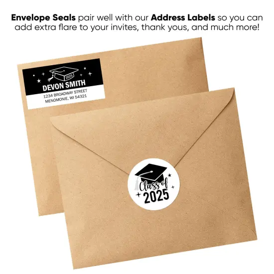 Big Dot of Happiness Class of 2025 Black & White Party Grad Envelope Seal Stickers, Round Circle Stickers Seal, Graduation Envelope Seals - 120 Count {6}