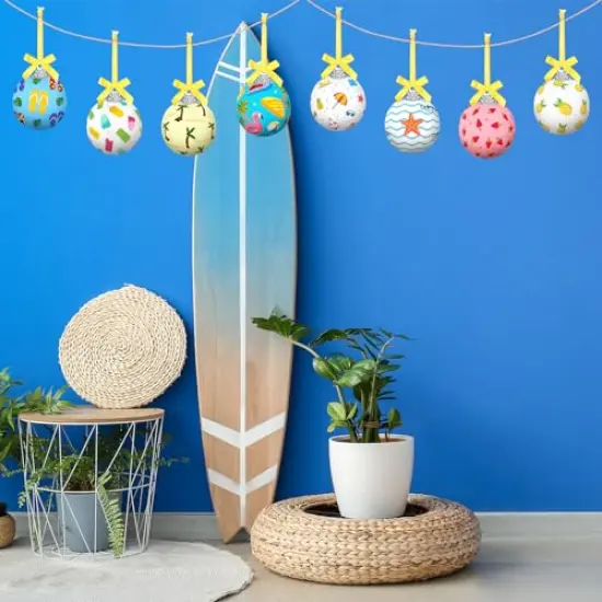 16 Pcs Summer Hanging Ornaments Hanging Hawaiian Style Ball Decoration Ice Cream Orange Juice Flamingo Sea Seahorse Style Ball for Summer Holiday Party Tree Decor(Beach) {3}