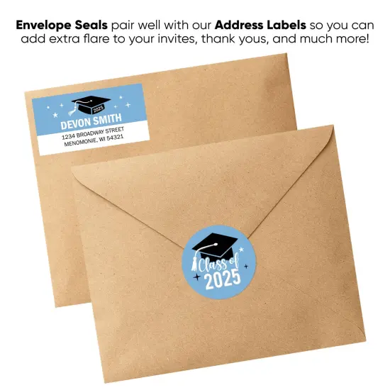 Big Dot of Happiness Class of 2025 Light Blue Grad Envelope Seal Stickers, Round Circle Stickers to Seal Cards, Graduation Envelope Seals, 120 Count {6}