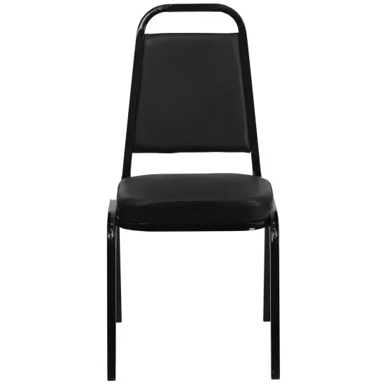 Emma and Oliver Trapezoidal Back Stacking Banquet Dining Chair - 2.5" Thick Seat BlackVinyl/Black {6}