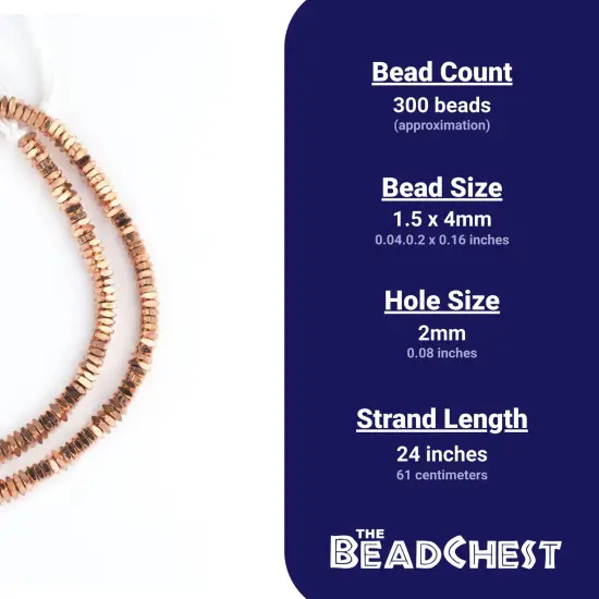 The Bead Chest Metal Faceted Square Beads - Full Strand of Ethnic Spacer Sliced Heishi Beads (4mm, Copper) {4}