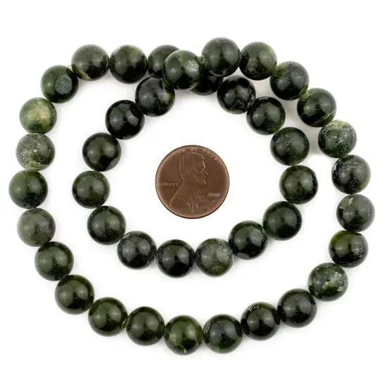 The Bead Chest Round Dark Green Nephrite Jade Beads 10mm Gemstone 16 Inch Strand {2}