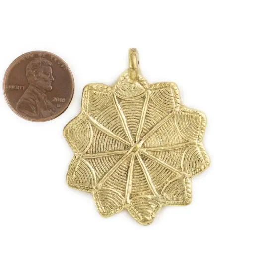 The Bead Chest Brass 10-Point Baule Star Pendant 41x47mm Ivory Coast African Large Hole Handmade {2}