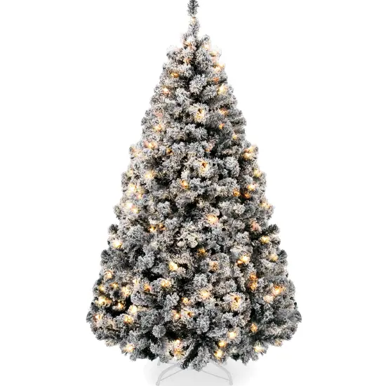 Best Choice Products Pre-Lit Black Christmas Pine Tree w/ Flocked Branches, Warm-White Lights {7}