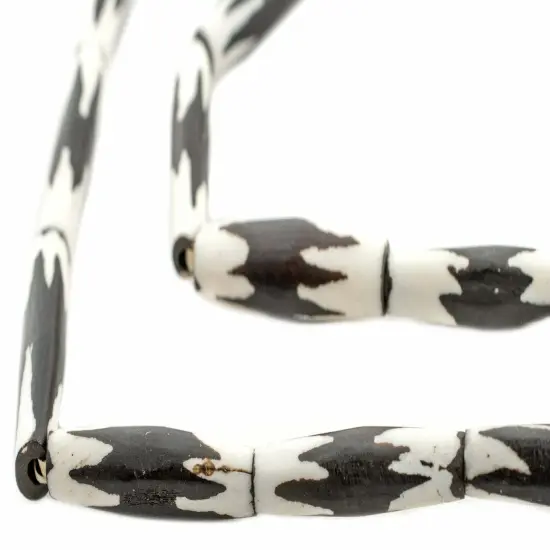 The Bead Chest Batik Bone Beads - Full Strand of Fair Trade African Beads (Tube, Zig-Zag #2 Design) {1}