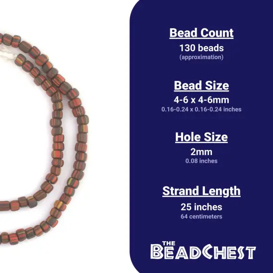 The Bead Chest Java Gooseberry Beads - Full Strand of Striped Glass Beads (Autumn, 4mm) {4}