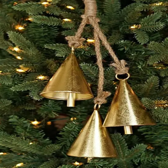 Shiny Gold Agogo Bell Cluster – 16" Rustic Christmas Hanging Bells with Jute Rope {2}