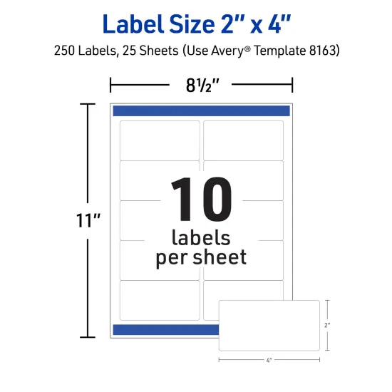 Avery Printable Shipping Labels with Sure Feed, 2" x 4" Customizable Stickers, White, 250 Blank Mailing Labels, Great for Mailing, Shipping, and More (8163) {5}