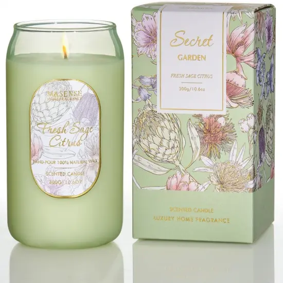 Aromatherapy Green Soy Scented Candle - Fresh Sage Citrus Scent, 10.6 oz, 60-Hour Burn,Clean Stress Relief Candles Gift for Birthday,Valentine's Day,Mother Day {1}