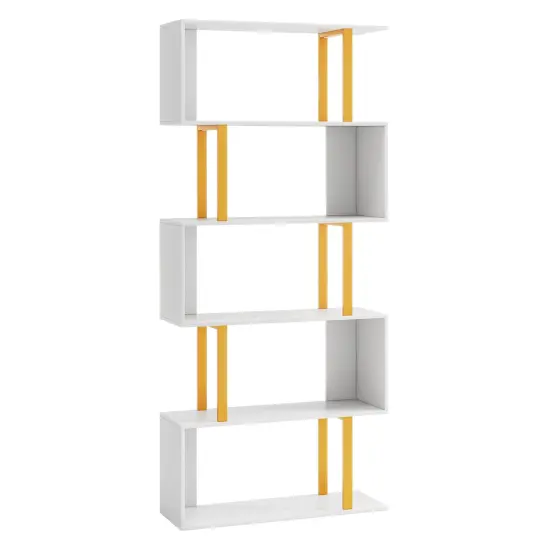 White-Gold Geometric Bookcase with Metal Frame and Anti-tipping Kits {2}