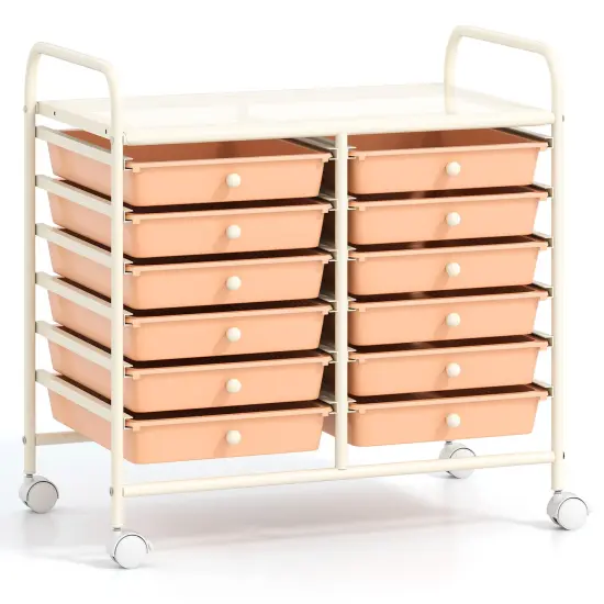 12 Removable Drawers Rolling Storage Cart with 4 Universal Wheels and Metal Frame Black {7}