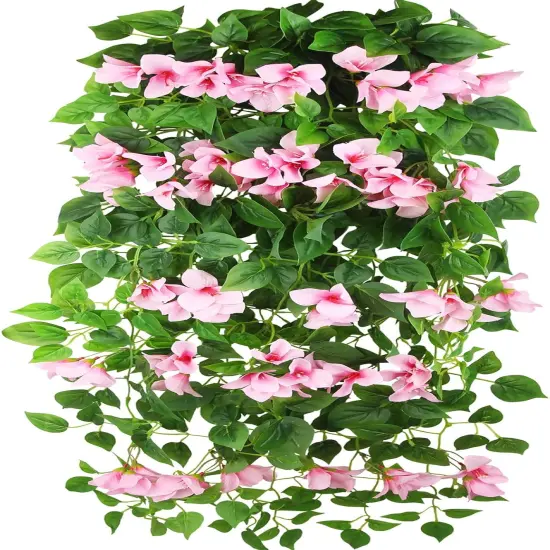 2 Pcs Artificial Bougainvillea Vines Outdoor UV Resistant Pink Artificial Hanging Flowers Bougainvillea Faux Silk Bougainvillea for Wall Porch Patio Balcony Garden Yard Outside Basket Decor {4}