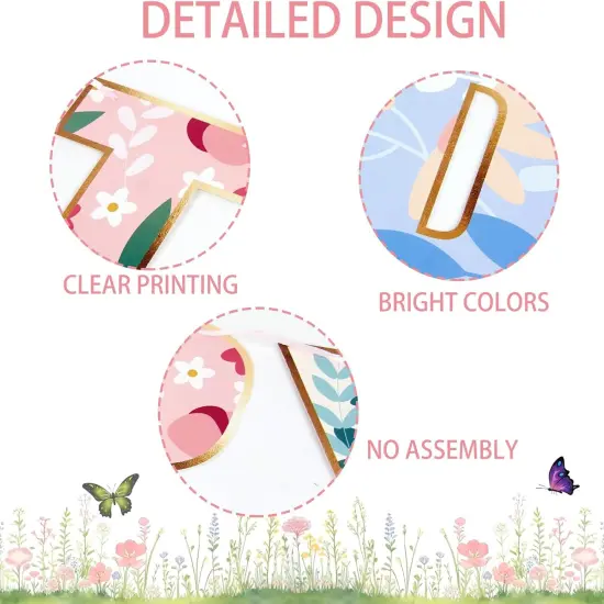 3PCS Wildflower Happy Birthday Banner Pre-strung No DIY Floral Flower Theme Birthday Banner Spring Happy Birthday Banner Flower Banner Garland for Girls Women {3}