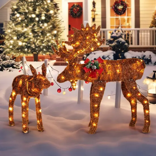 2 Pieces Lighted Moose Family with 170 LED Lights and Zip Ties {3}