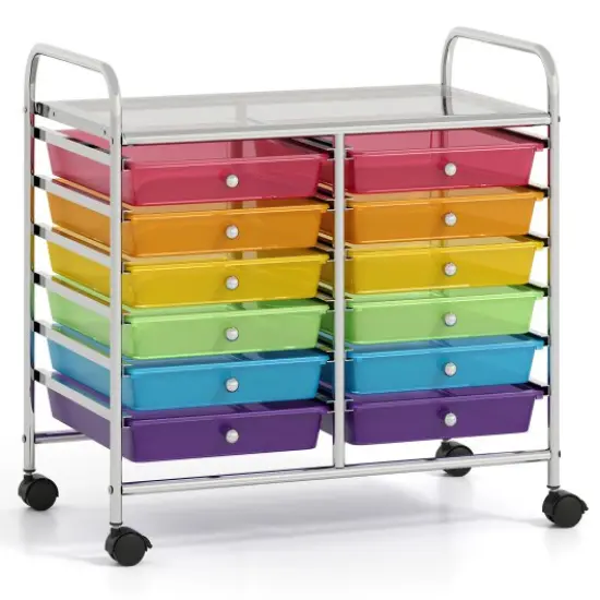 12 Removable Drawers Rolling Storage Cart with 4 Universal Wheels and Metal Frame Trans & Multicolor {3}
