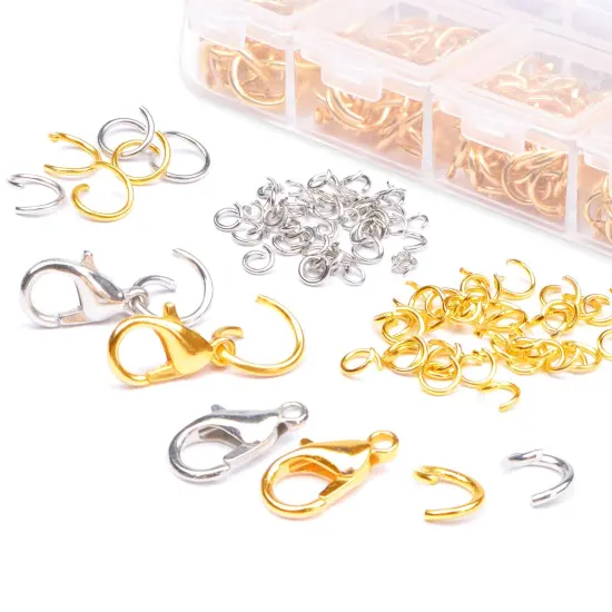 Jump Rings for Jewelry Making Kit, 1200 pcs Open Jump Rings Jewelry Repair Kit for Necklace Bracelet, Lobster Clasps and Closures Repair Supplies Kit with Pliers Tweezers (Gold/Silver) {4}