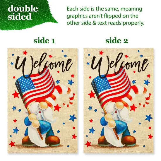 G128 Combo Pack: Garden Flag Stand 36x16IN & Garden Flag Welcome Patriotic Gnome Printed 12x18IN Double Sided {5}