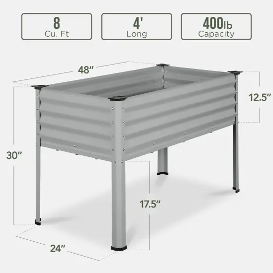 Best Choice Products 48x24x30in Elevated Galvanized Metal Garden Bed w/ Corner Protectors Moonlight Gray {2}