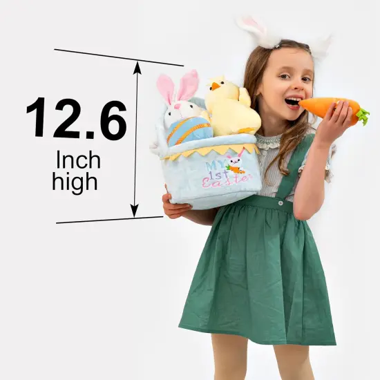 Easter Basket -My First Easter Basket Stuffed Plush Playset Baby's First Easter Basket Stuffed Cartoon Bunny Easter Egg Plush Basket for Kids 5pcs (Blue) {3}