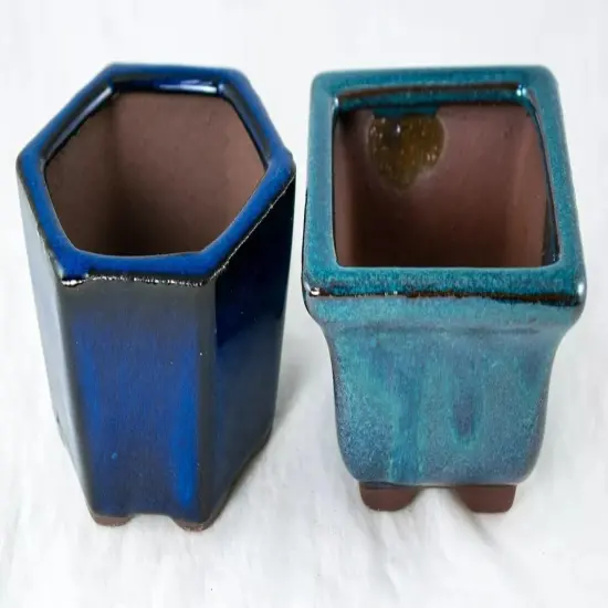 2 Mix Mini Mame Shohin Bonsai Pot, Cactus & Succulent Planter, Accent Plant Vase {4}