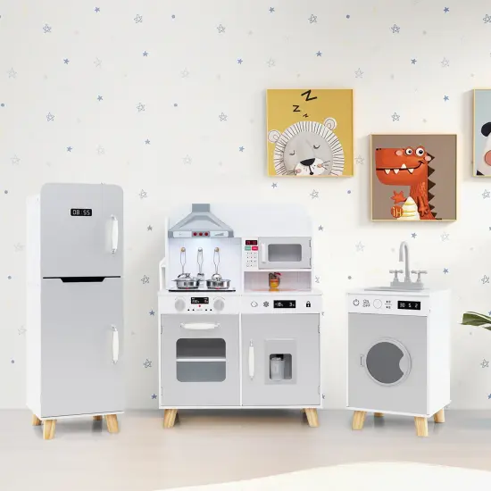 Kids Kitchen Playset 3-in-1 with Refrigerator and Washing Machine-Grey {3}
