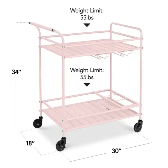 Best Choice Products 2-Tier Rolling Bar Cart Indoor/Outdoor w/ Storage Shelves, Wine Rack, Lockable Wheels Pink {2}