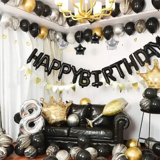 Happy Birthday Banner 13pcs 16 Inch Mylar Foil Letters with 12pcs Star Balloons Birthday Party Decorations for Kids and Adults - 3D Black {5}