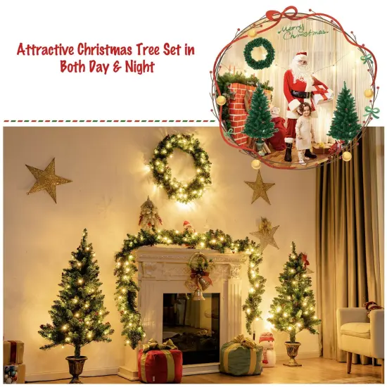 4 Feet Battery Operated Pre-Lit Christmas Tree Set with 24" Wreath and 9 Fete Garland 200 LED Lights {3}